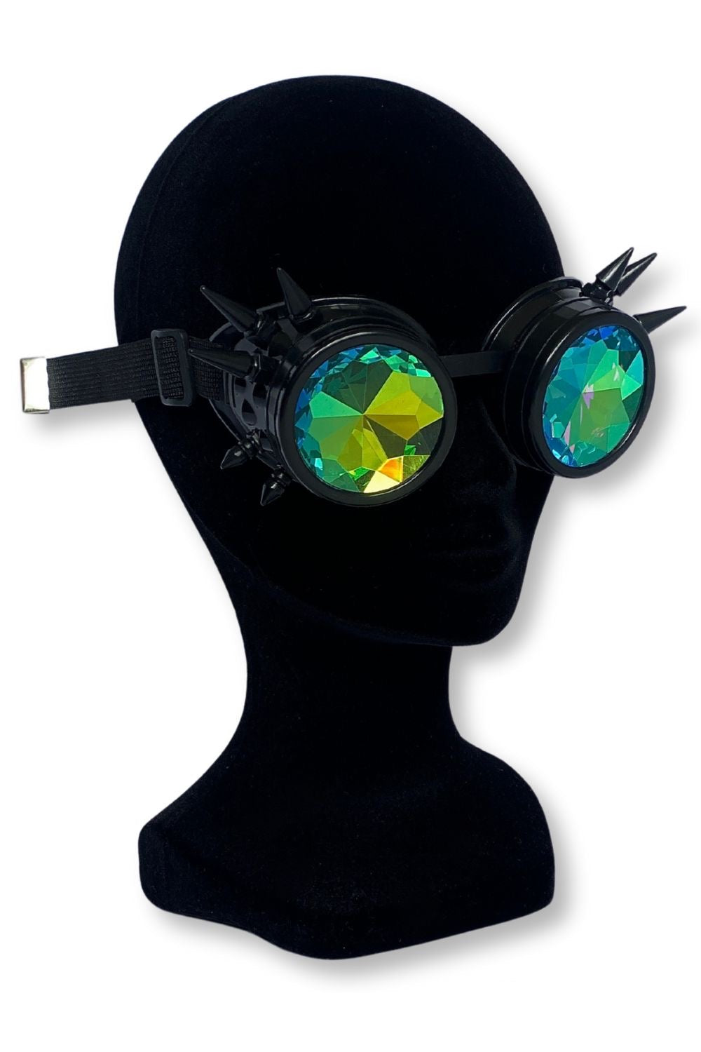 Steampunk festival bril met zwart spikes montuur, inclusief gepersonaliseerd brillen hoesje en schoonmaak doekje, veilige opbergset voor festival bril.