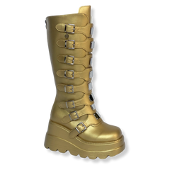 Gouden custom festival boots met platformzool, met de hand gekleurd door TOUTESTBELLE