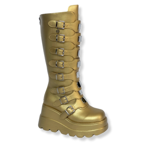 Gouden custom festival boots met platformzool, met de hand gekleurd door TOUTESTBELLE