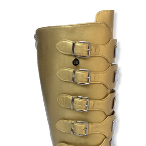 Zijkant van gouden custom festival boots met hoge platformzool – TOUTESTBELLE