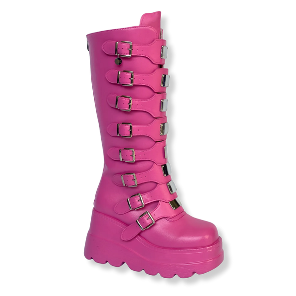 Roze custom festival boots met platformzool, met de hand gekleurd door TOUTESTBELLE