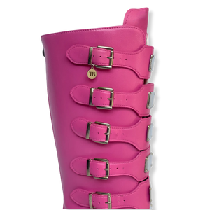 Zijkant van roze custom festival boots met hoge platformzool – TOUTESTBELLE