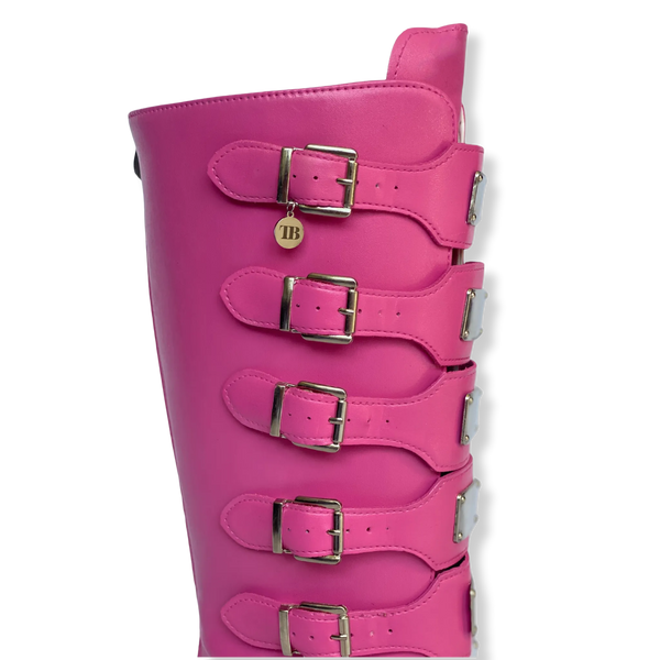 Zijkant van roze custom festival boots met hoge platformzool – TOUTESTBELLE